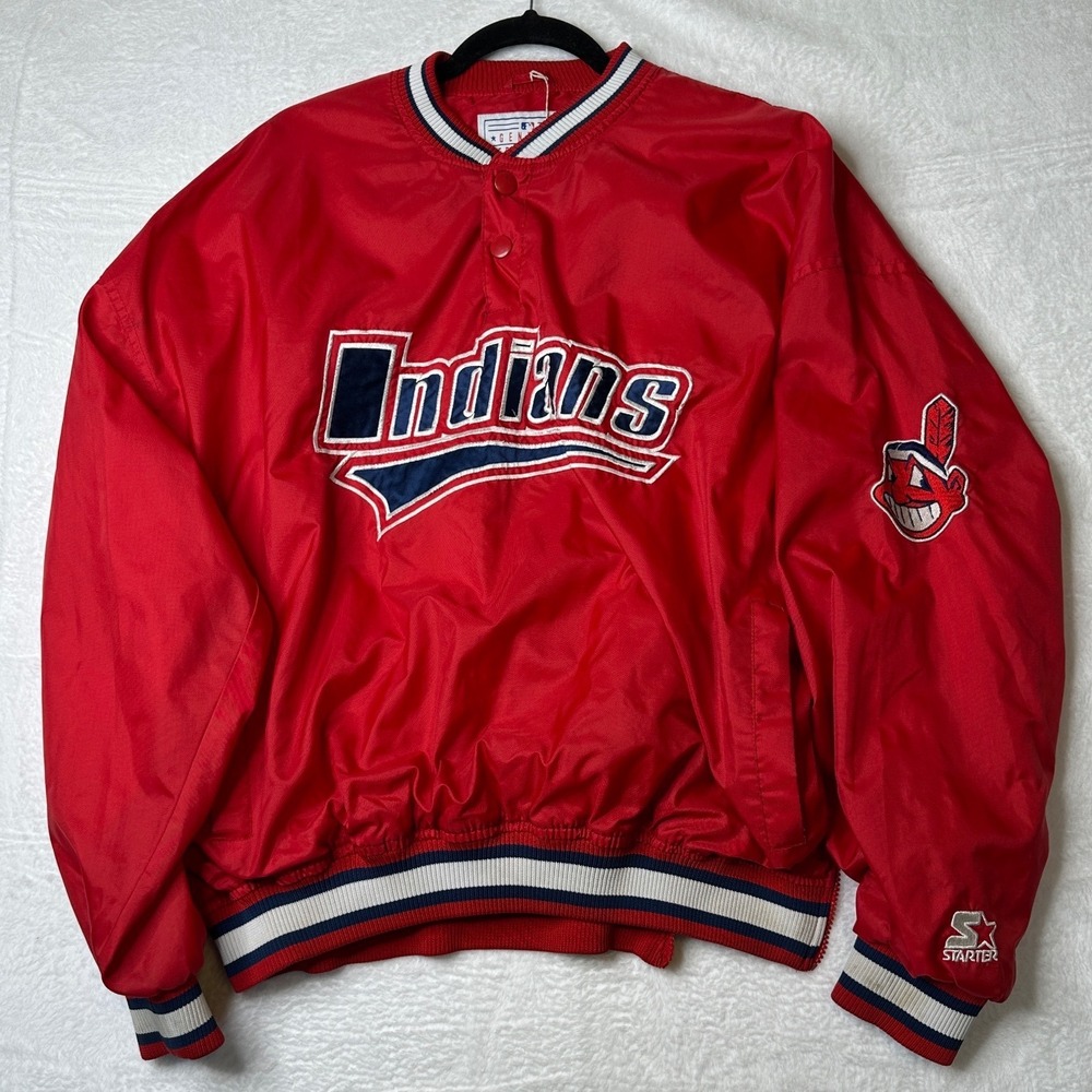 Starter Cleveland Indians Jacket Men XL Red Vintage Pullover Windbreaker MLB